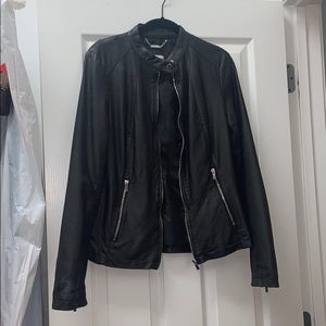 synthetic leather jacket with cloth sides